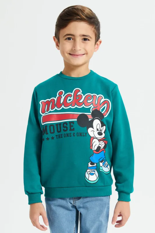 Boys Green Mickey Crew Neck Sweatshirt sold by Redtag