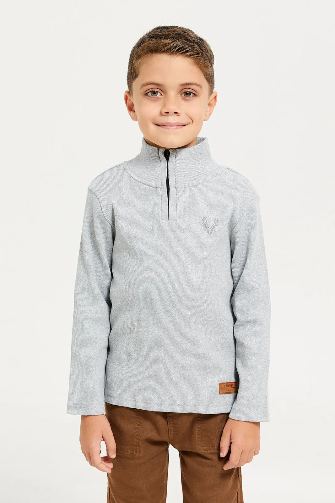 Boys Grey Ribbed T-Shirt sold by Redtag