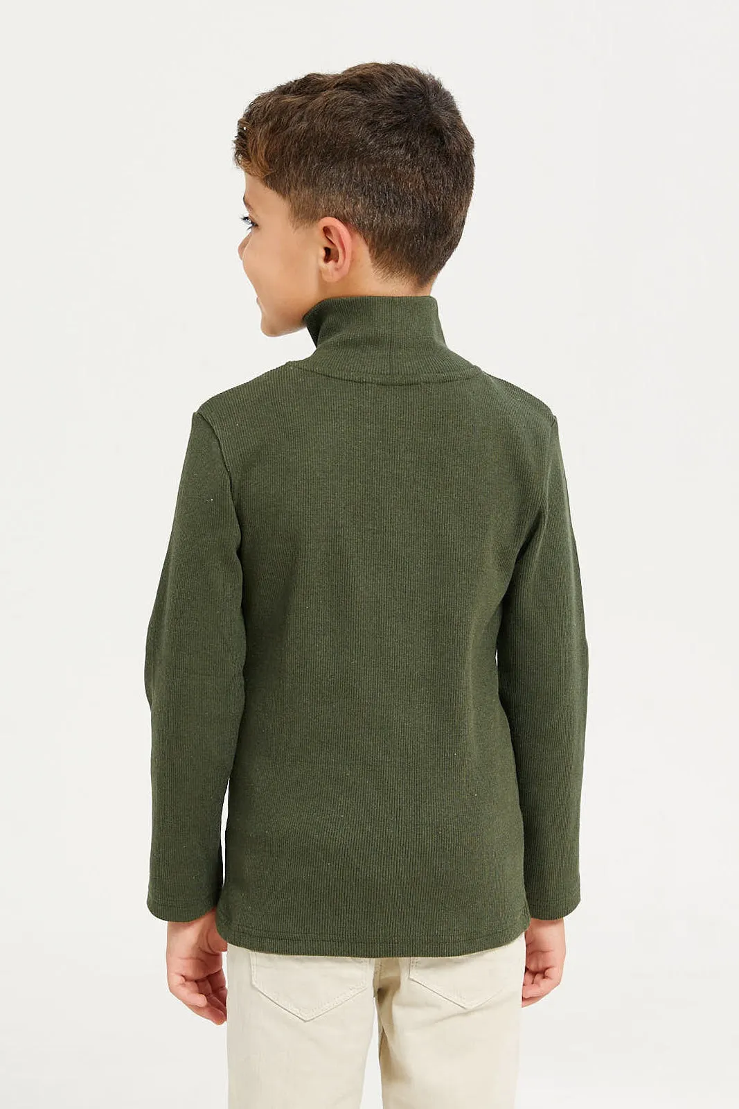 Boys Olive Ribbed T-Shirt sold by Redtag product image thumbnail 3