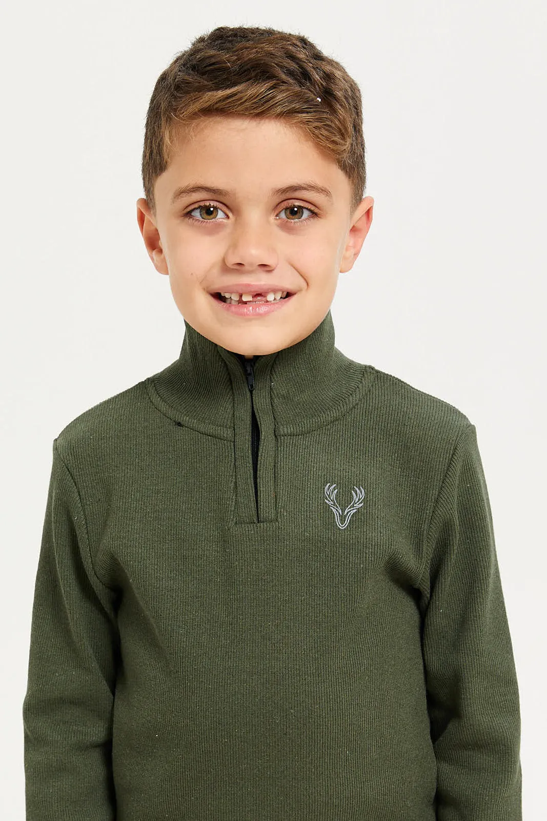 Boys Olive Ribbed T-Shirt sold by Redtag product image thumbnail 4