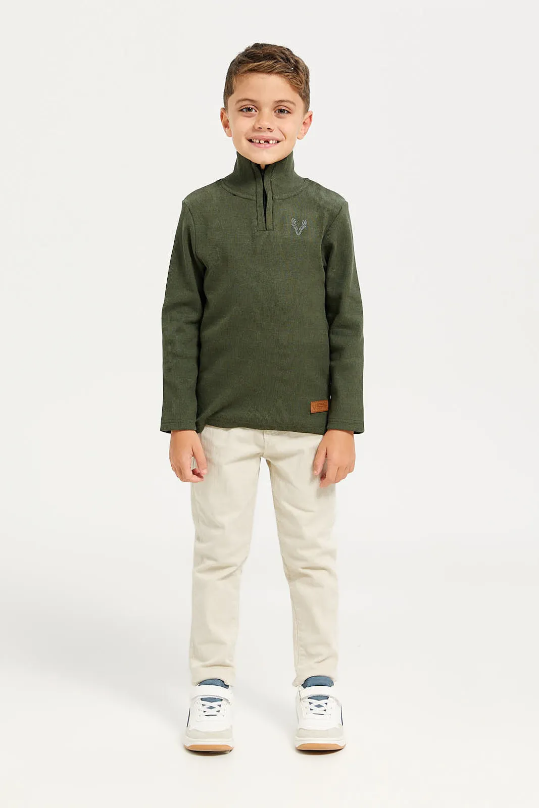 Boys Olive Ribbed T-Shirt sold by Redtag product image thumbnail 2