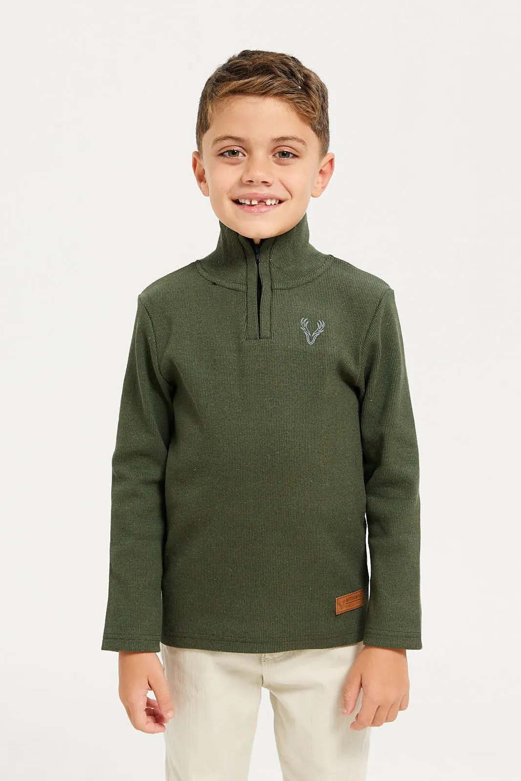 Boys Olive Ribbed T-Shirt sold by Redtag