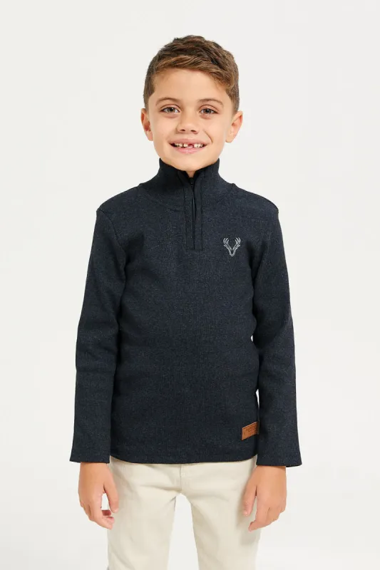 Boys Charcoal Ribbed T-Shirt sold by Redtag