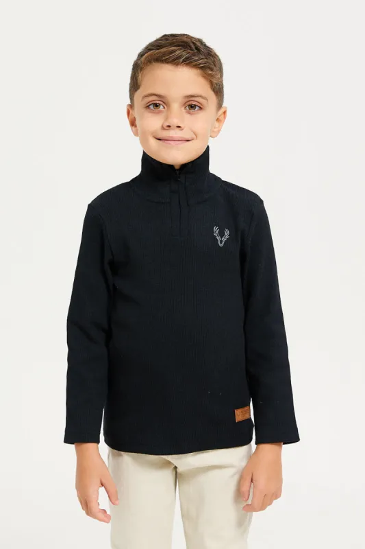 Boys Black Ribbed T-Shirt sold by Redtag