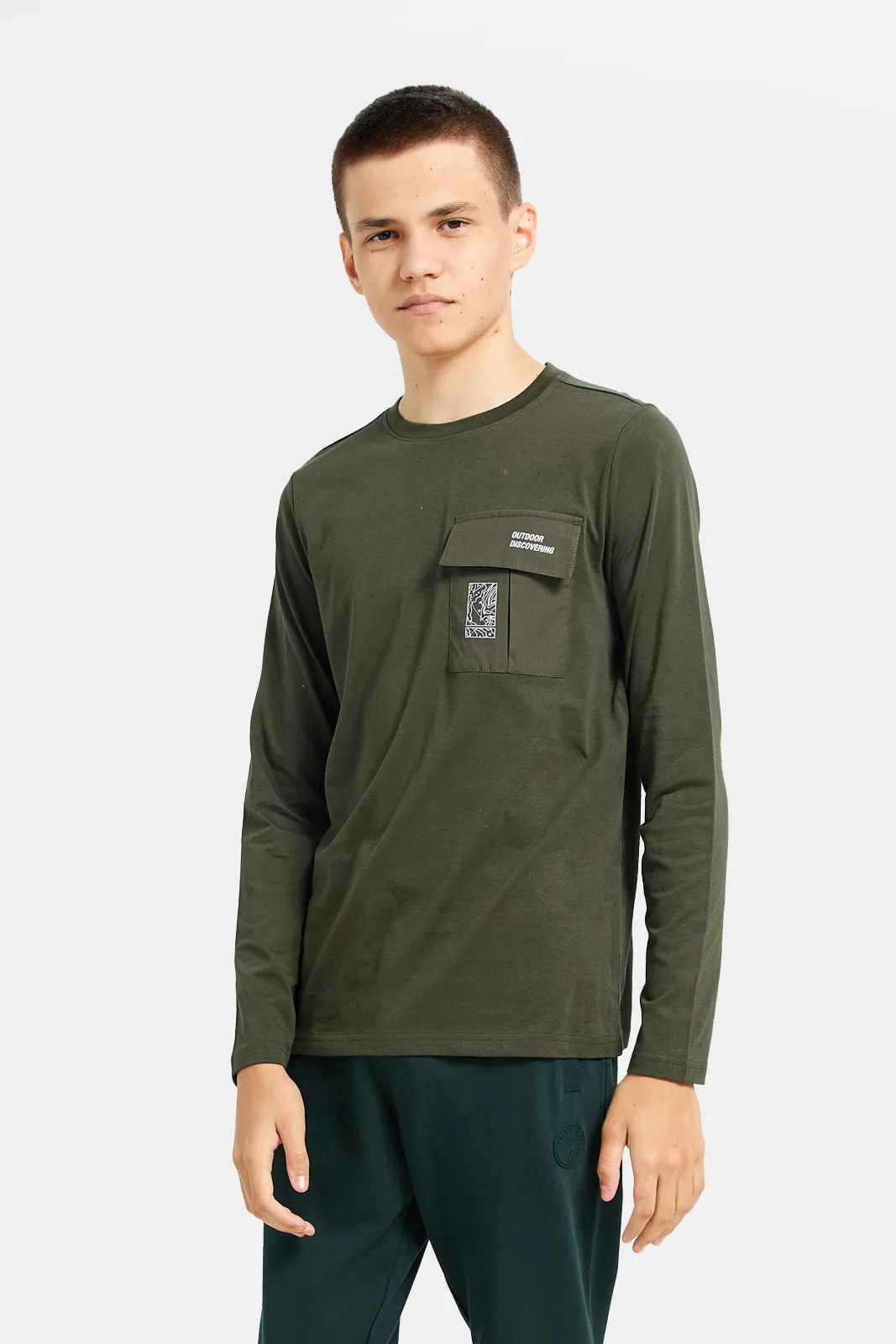 Olive Back Print Long Sleeve Tee sold by Redtag