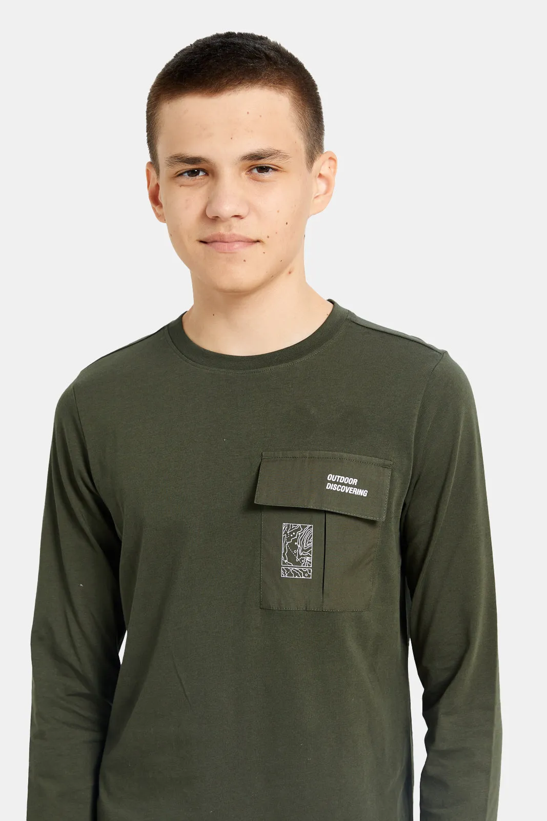 Olive Back Print Long Sleeve Tee sold by Redtag product image thumbnail 4
