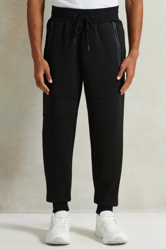 Men Black Soft Touch Zip Pocket Active Pants sold by Redtag