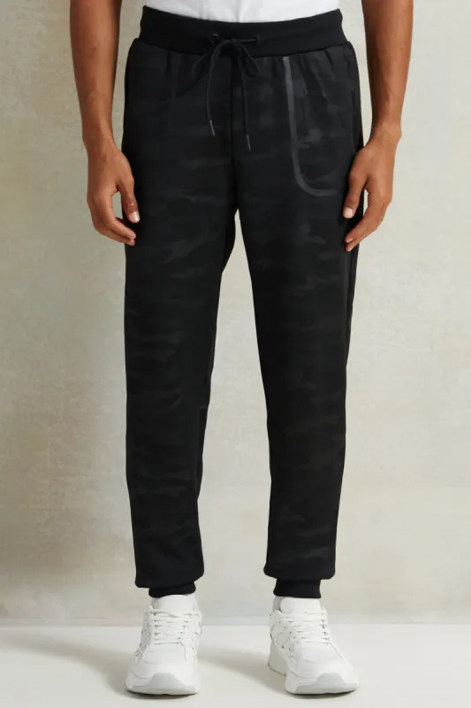 Men Black Camo Print Active Pant sold by Redtag