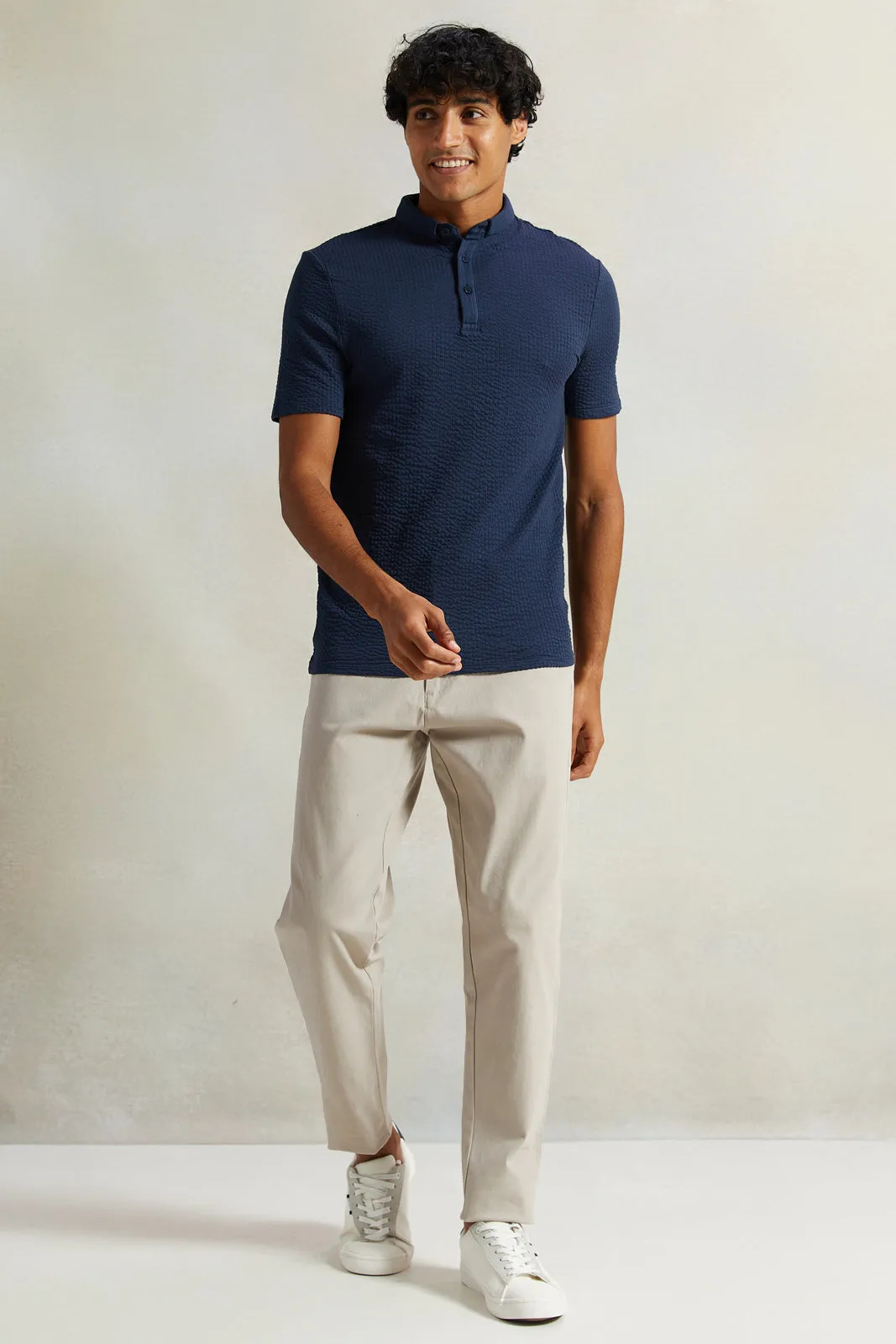 Men Navy Jacquard Polo Shirt sold by Redtag product image thumbnail 2