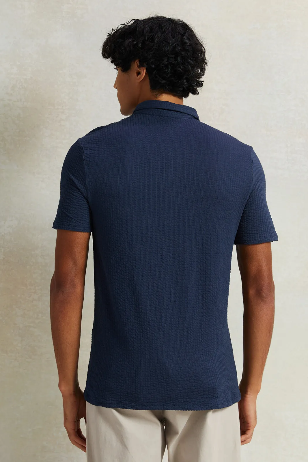 Men Navy Jacquard Polo Shirt sold by Redtag product image thumbnail 3