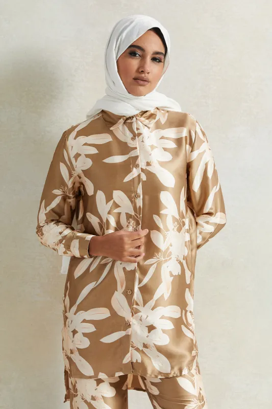 Women Brown Printed Collared Blouse sold by Redtag