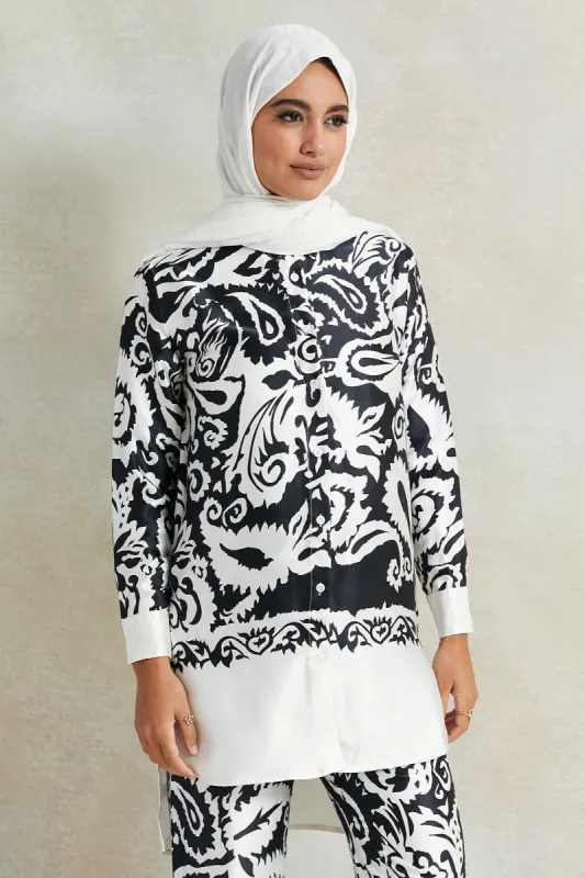 Women White Printed Collared Blouse sold by Redtag