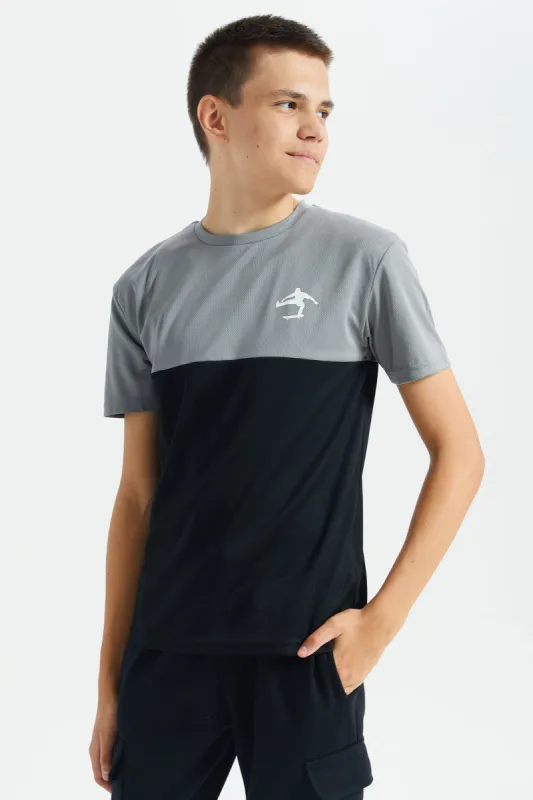 Senior Boys Black And Grey Cut And Sew T-Shirt sold by Redtag