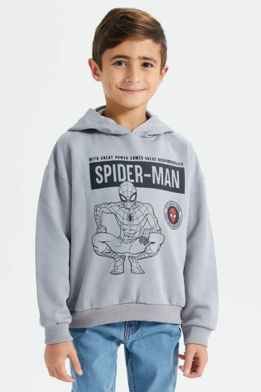 Boys Grey Spider Man Print Hooded Sweatshirt sold by Redtag