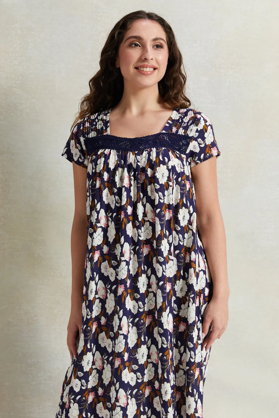 Women Navy Lace Short Sleeves Nightgown sold by Redtag product image thumbnail 2