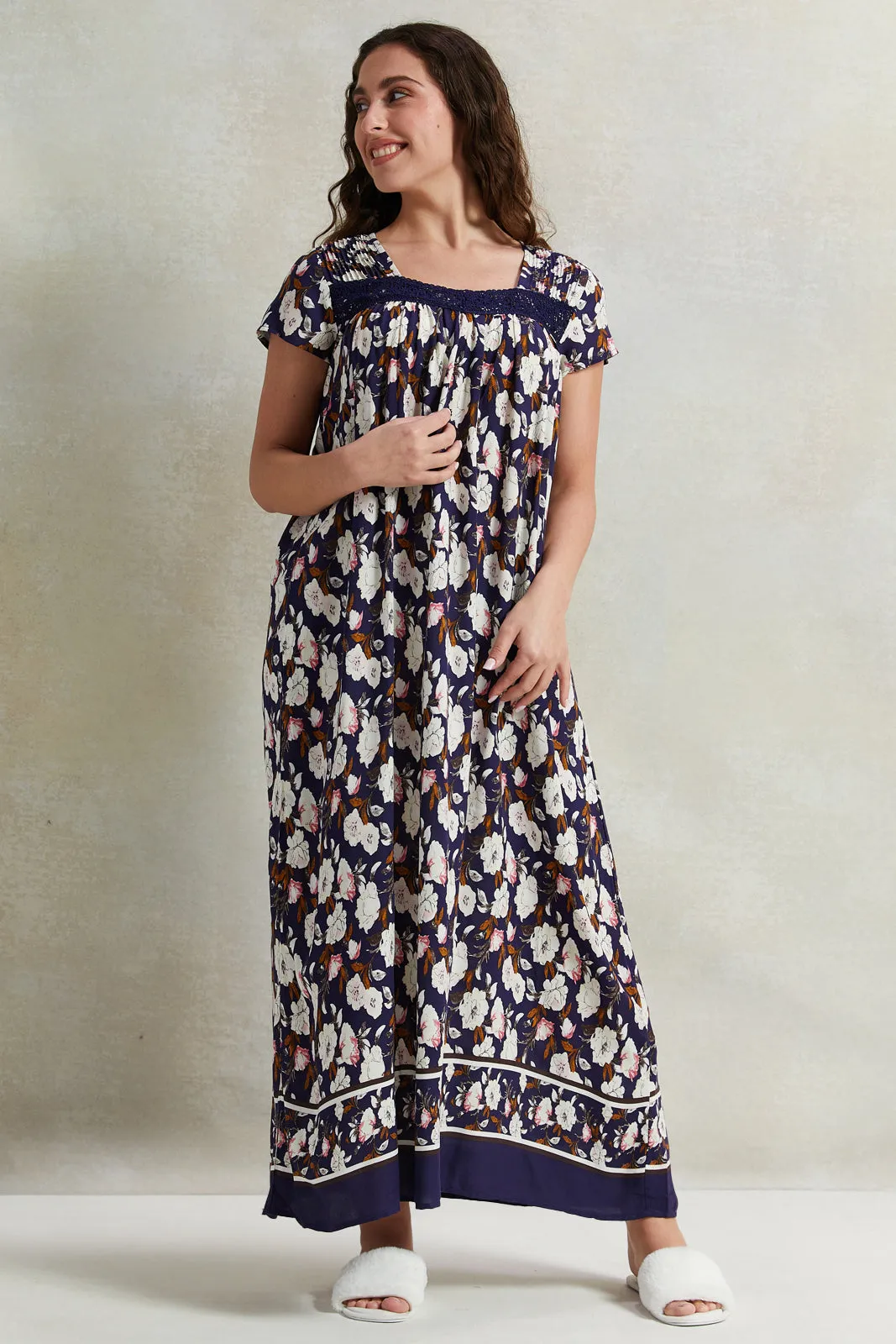 Women Navy Lace Short Sleeves Nightgown sold by Redtag product image thumbnail 4