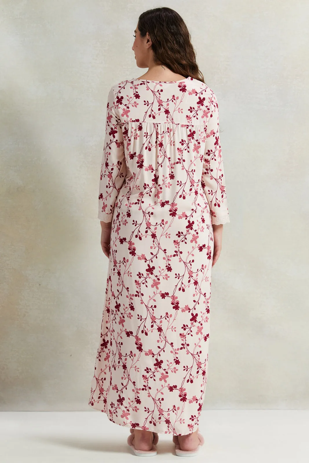 Women White And Red Printed Long Sleeves Nightgown sold by Redtag product image thumbnail 3
