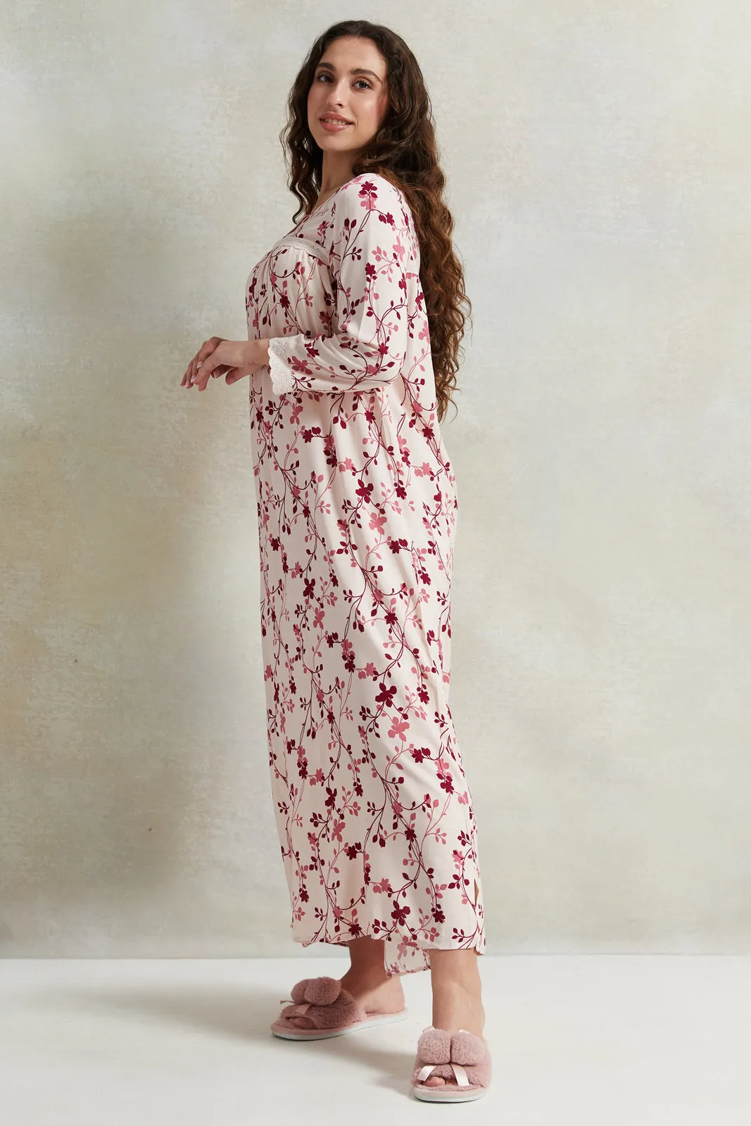 Women White And Red Printed Long Sleeves Nightgown sold by Redtag product image thumbnail 4