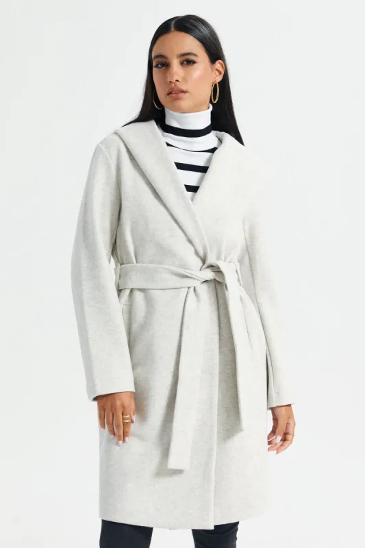 Women Ivory Hooded Belted Jacket sold by Redtag