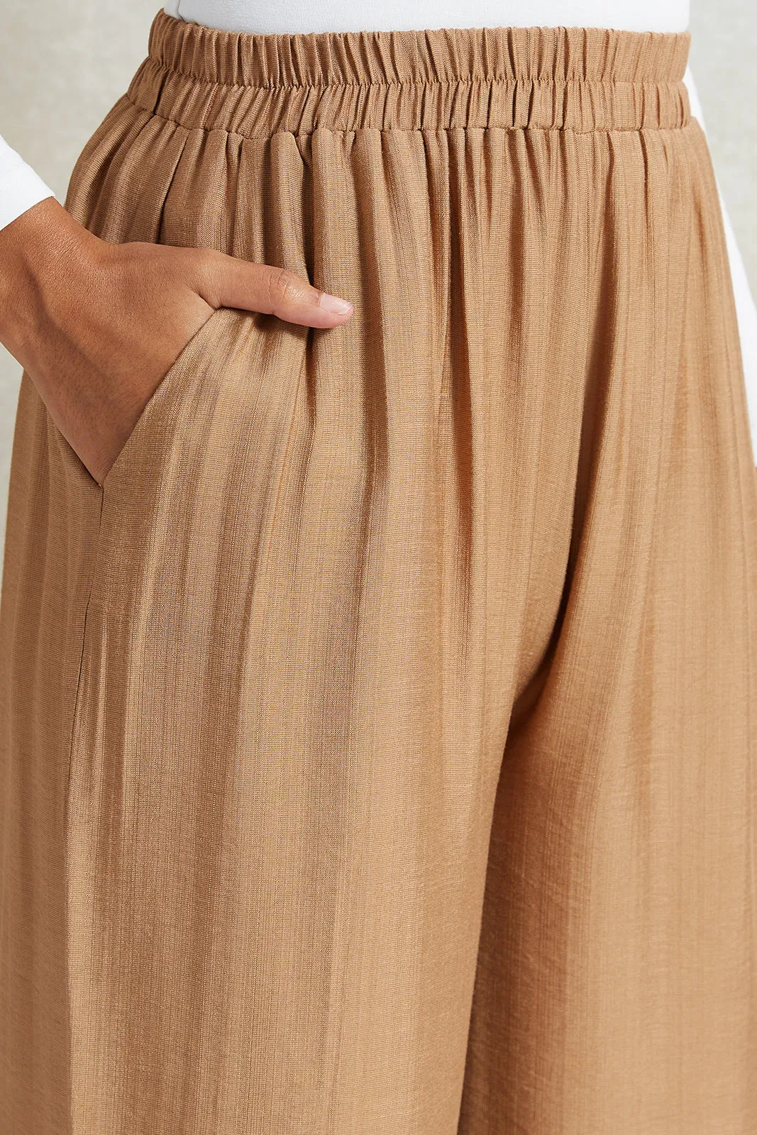 Women Beige Wide Leg Elasticated Waist Trousers sold by Redtag product image thumbnail 4