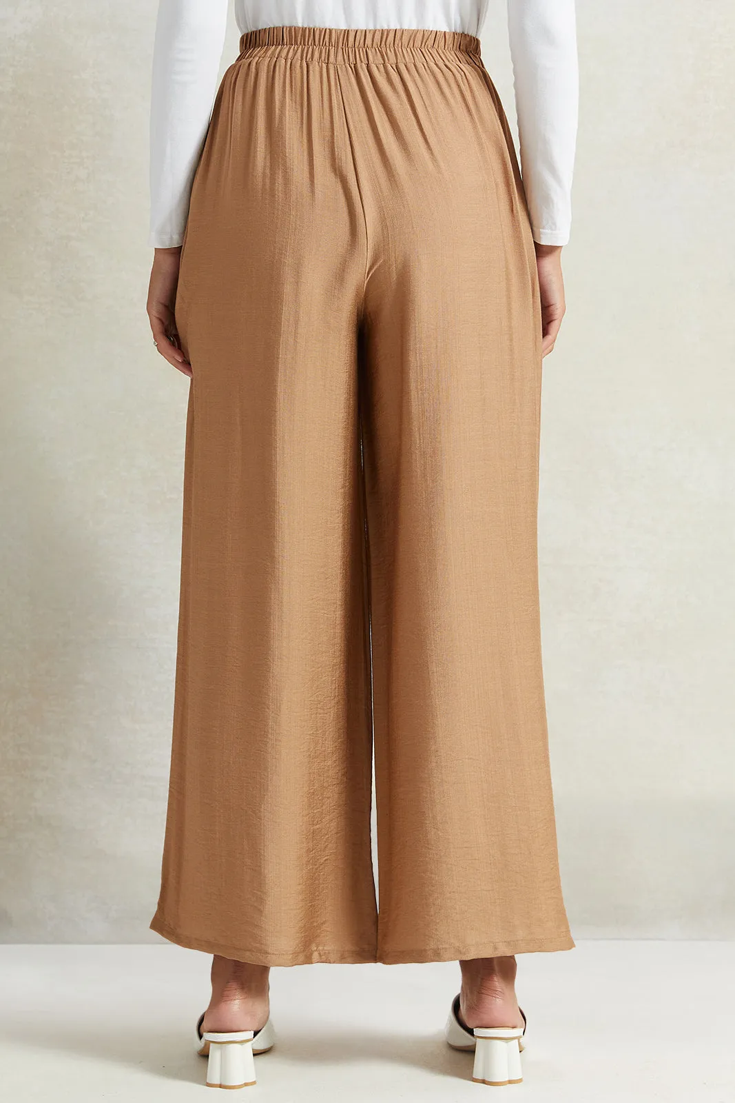Women Beige Wide Leg Elasticated Waist Trousers sold by Redtag product image thumbnail 3