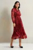 Women Red Rose Floral Pleated Dress sold by Redtag