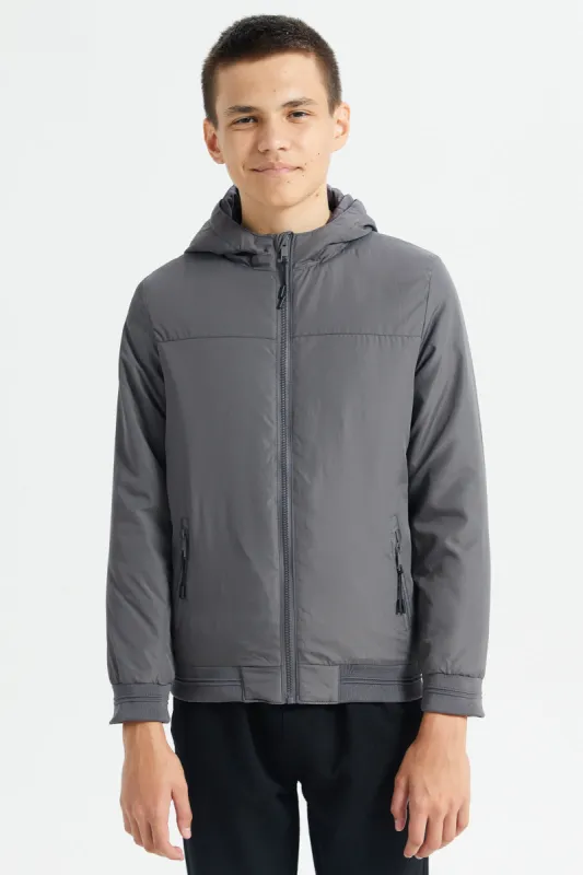 Senior Boys Grey Hooded Jacket sold by Redtag