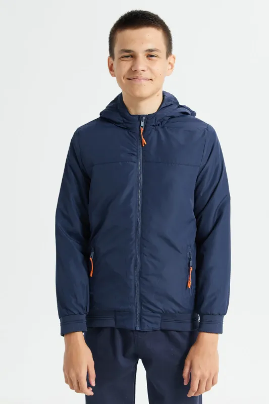 Senior Boys Navy Hooded Jacket sold by Redtag