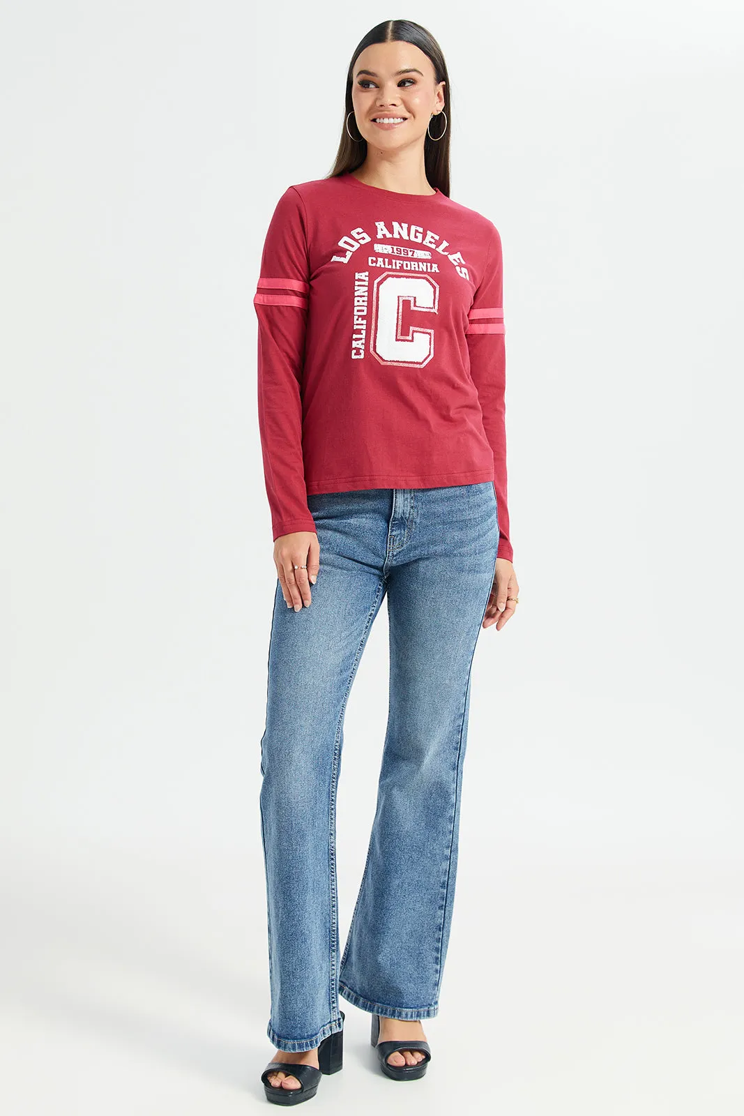 Women Red Printed Long Sleeves T-Shirt sold by Redtag product image thumbnail 2