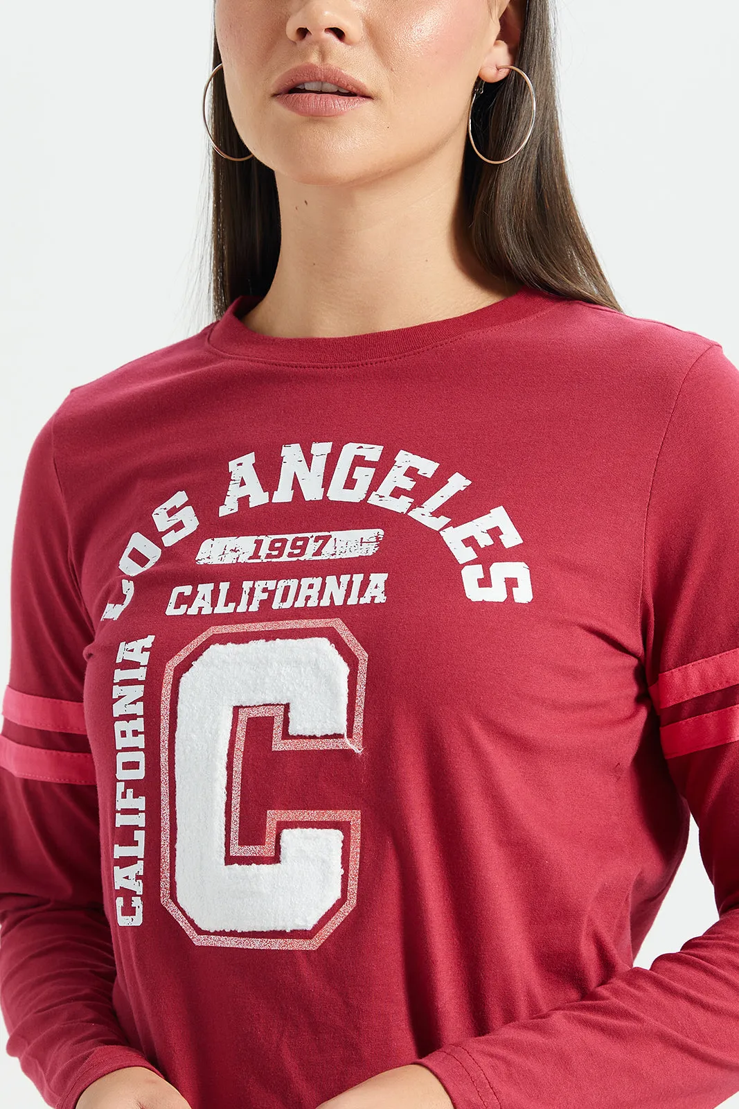 Women Red Printed Long Sleeves T-Shirt sold by Redtag product image thumbnail 4