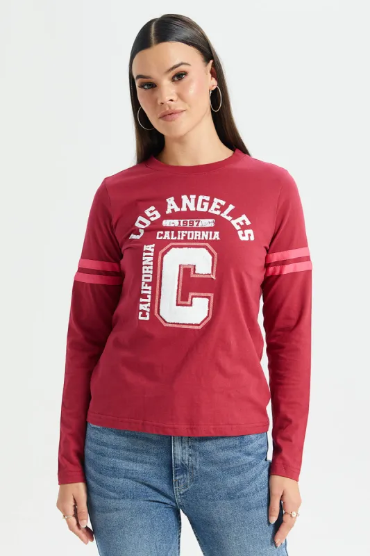 Women Red Printed Long Sleeves T-Shirt sold by Redtag