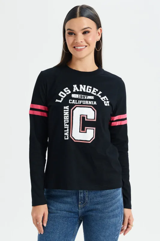 Women Black Printed Long Sleeves T-Shirt sold by Redtag