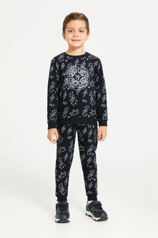 Boys Black Printed Jogger Set (2 Piece) sold by Redtag