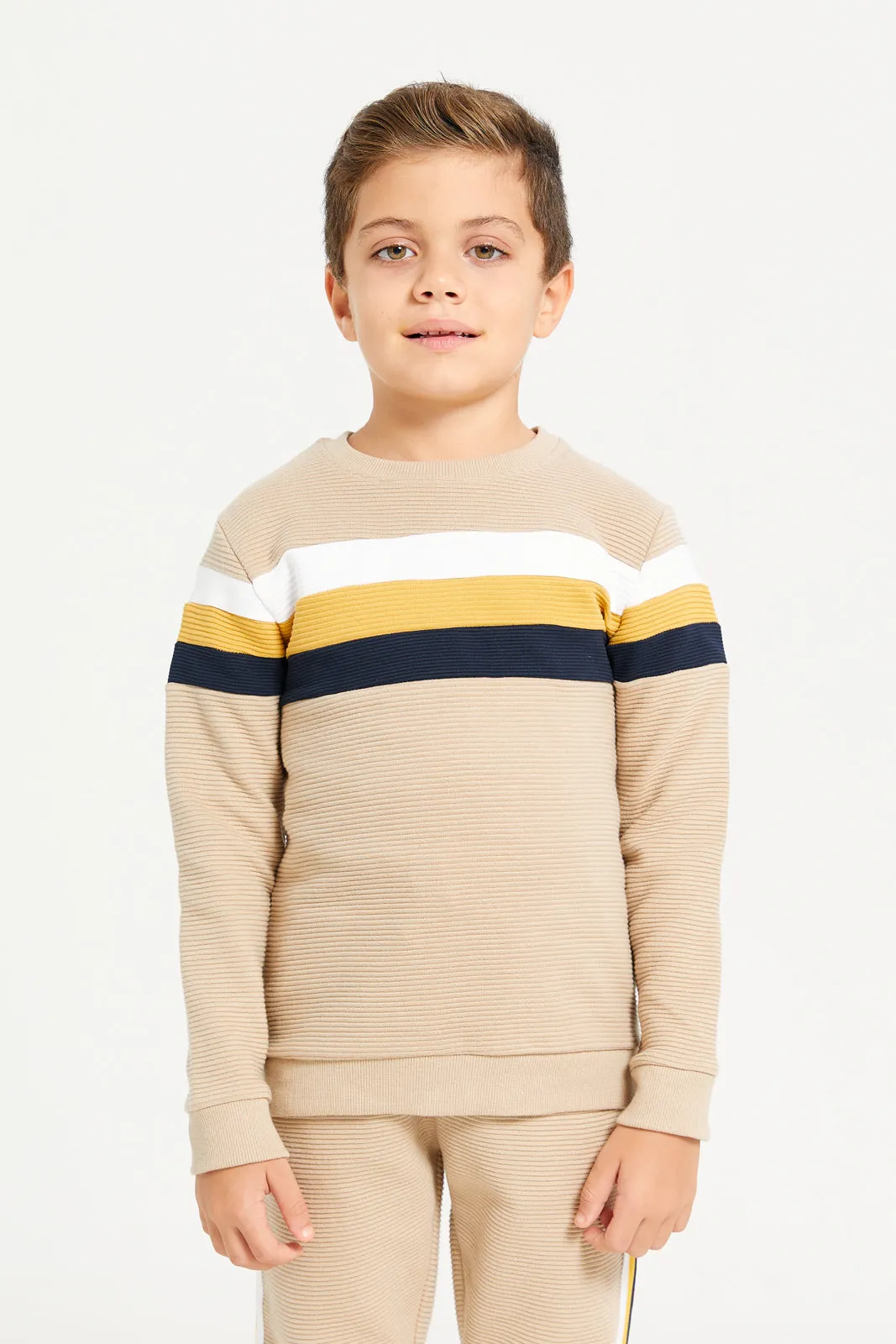 Boys Beige Jacquard Jogger Set (2 Piece) sold by Redtag product image thumbnail 2