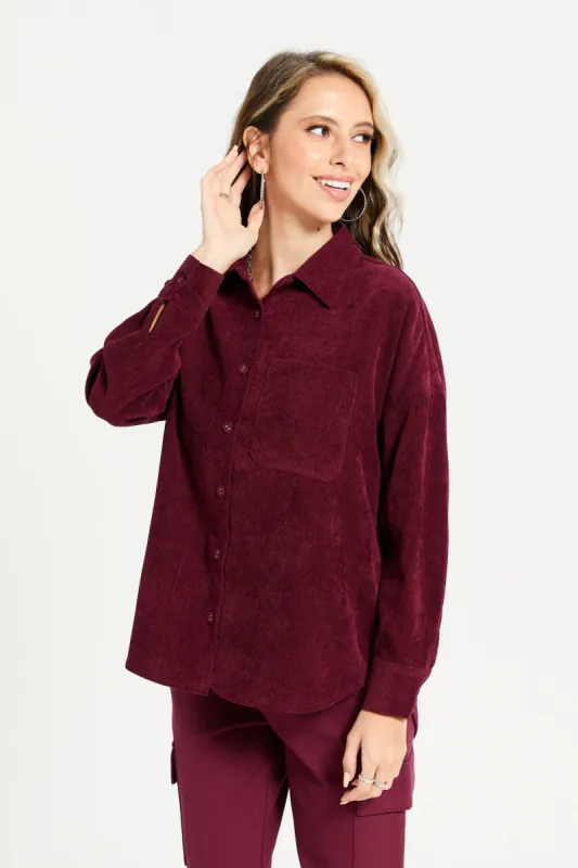 Women Burgundy Jacquard Shirt sold by Redtag