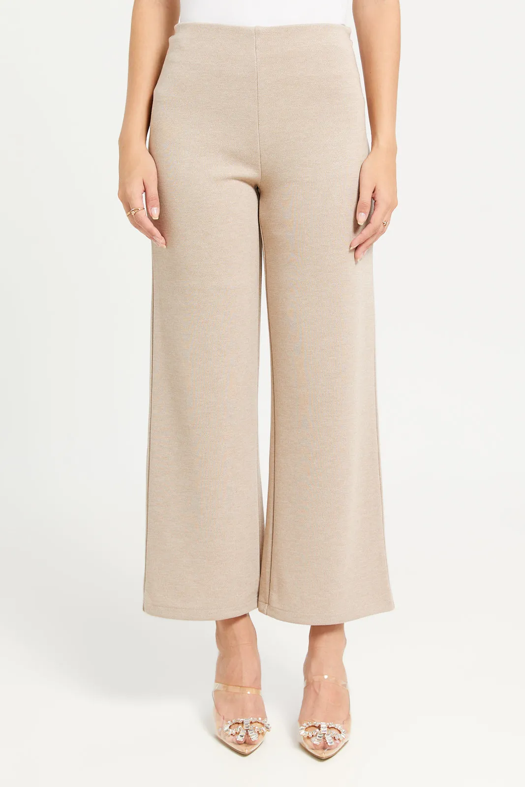 Women Beige Plain Knit Co-Ord Trouser sold by Redtag