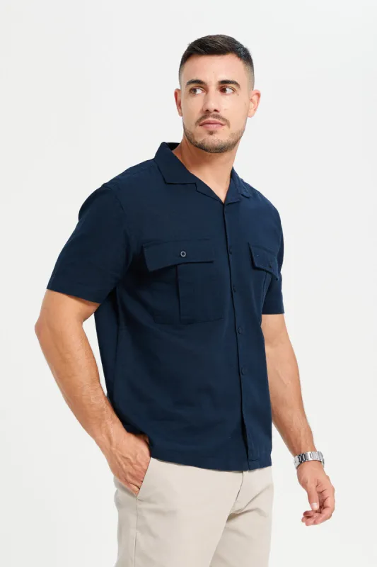 Men Navy Linen Blend Field Shirt sold by Redtag