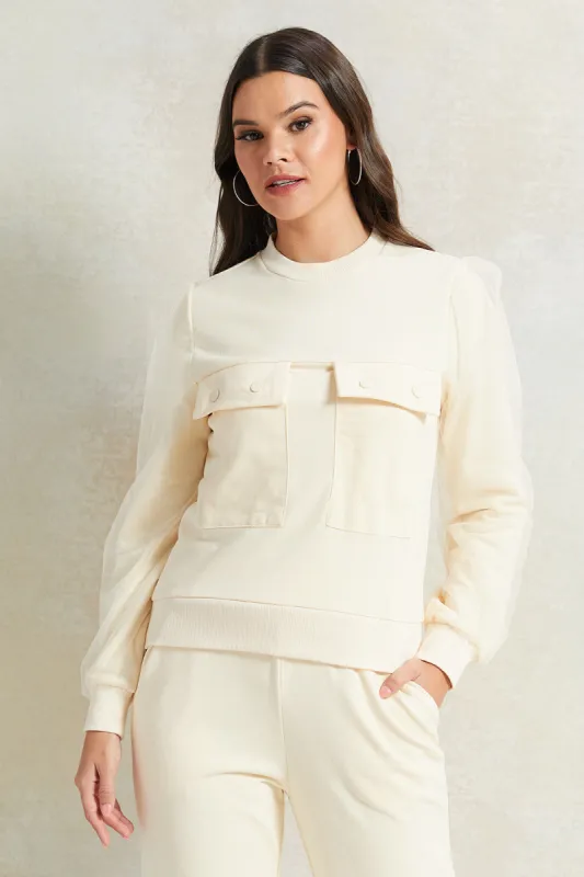 Women Beige Embellished Sweatshirt With Front Pocket sold by Redtag