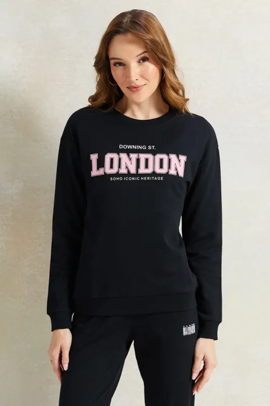 Women Black Printed Sweatshirt sold by Redtag