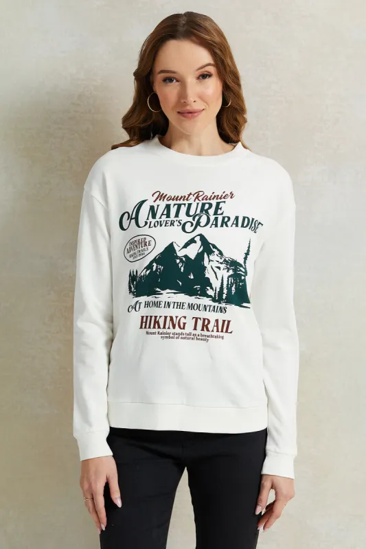 Women Ivory Printed Sweatshirt sold by Redtag