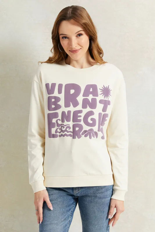 Women Cream Printed Sweatshirt sold by Redtag
