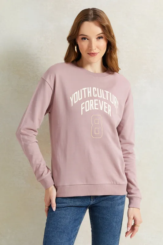 Women Mauve Printed Sweatshirt sold by Redtag