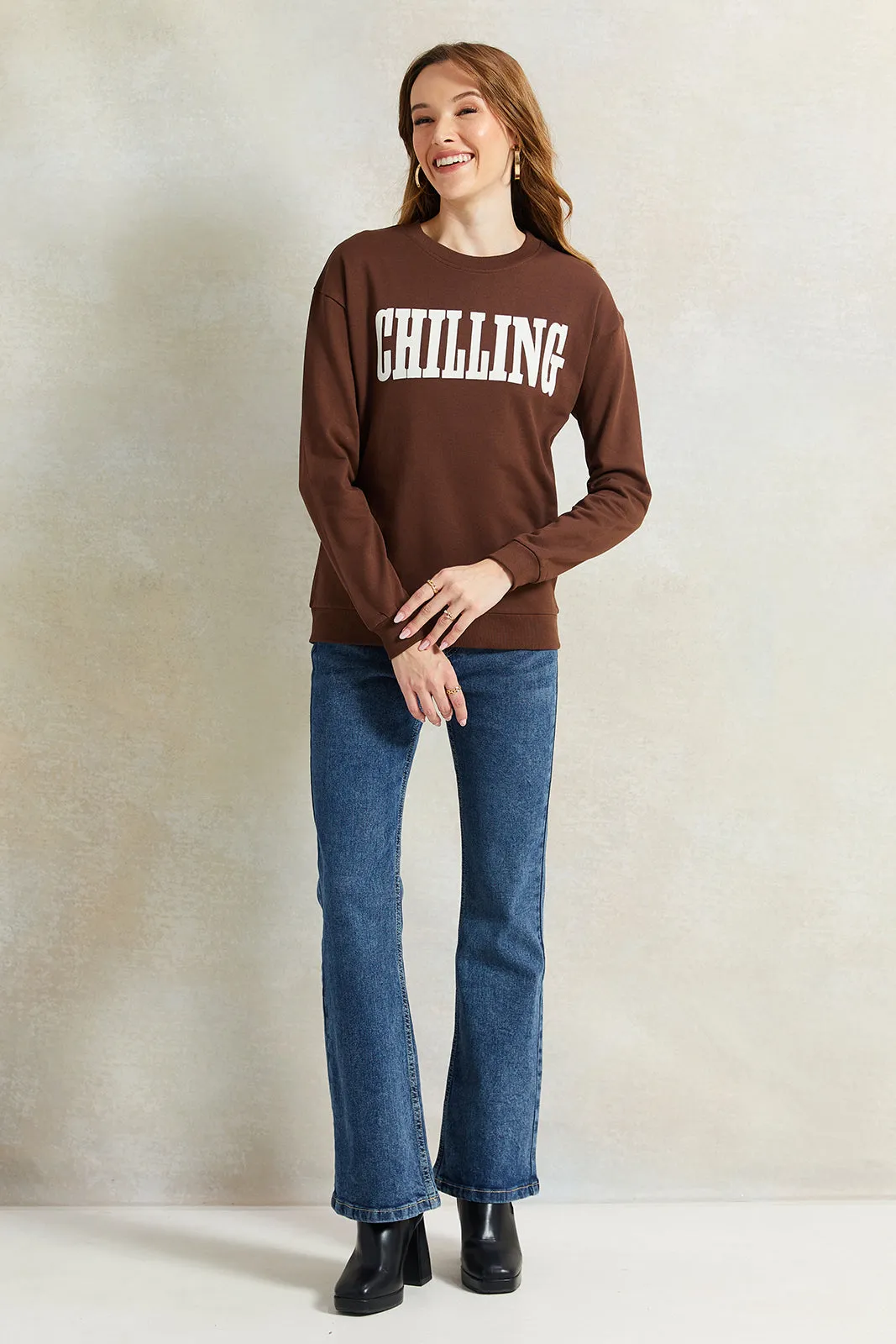 Women Brown Printed Sweatshirt sold by Redtag product image thumbnail 2