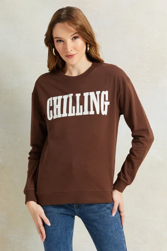 Women Brown Printed Sweatshirt sold by Redtag