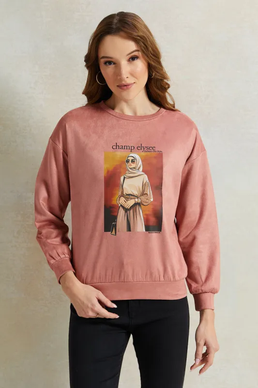 Women Pink Printed Sweatshirt sold by Redtag