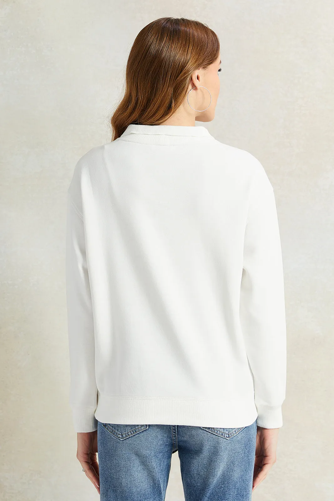 Women Ivory Collared Printed Sweatshirt sold by Redtag product image thumbnail 3