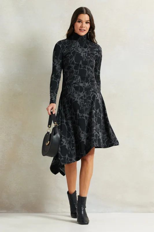 Women Black Printed Asymmetric Dress sold by Redtag