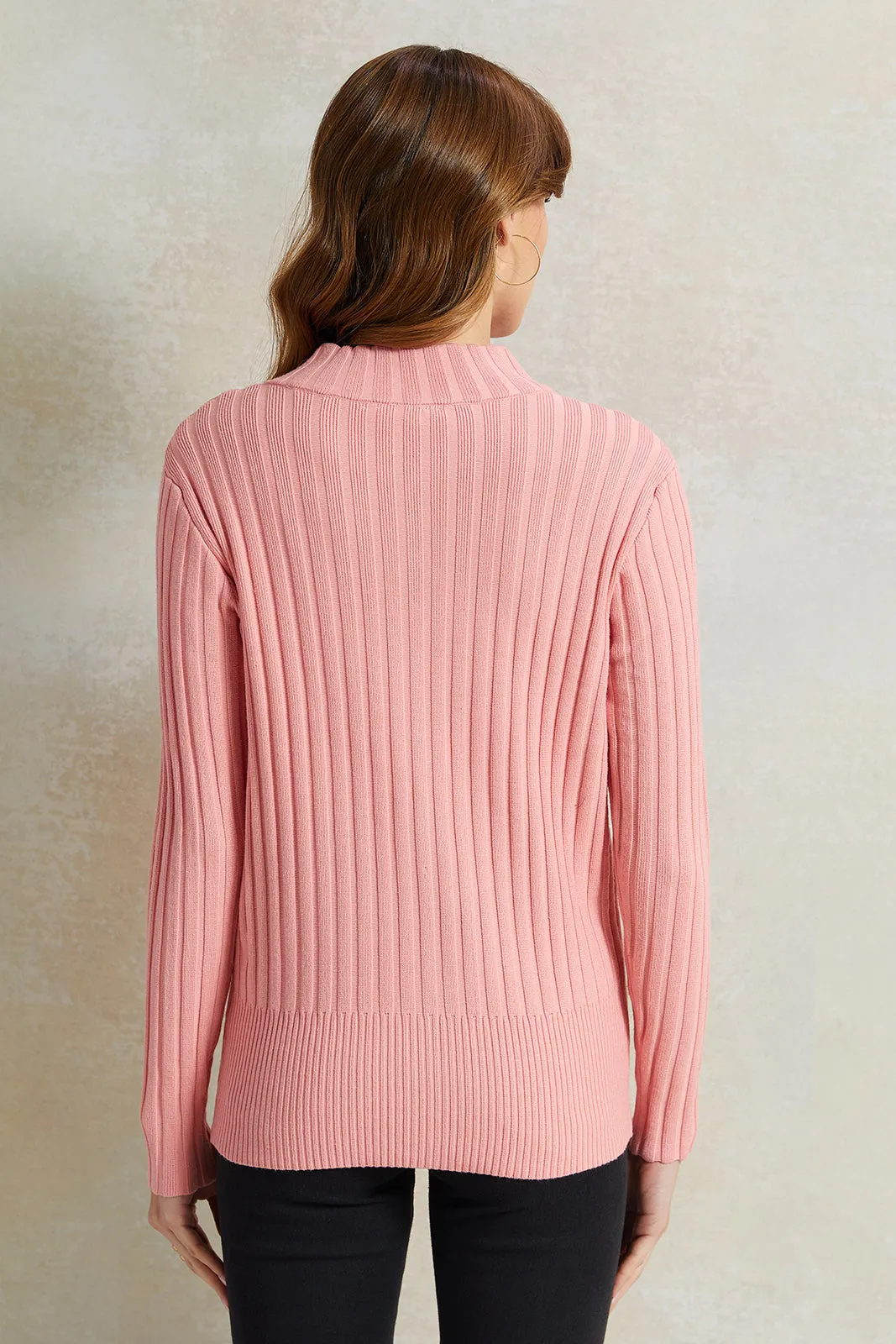 Women Pink Ribbed Pullover sold by Redtag product image thumbnail 3