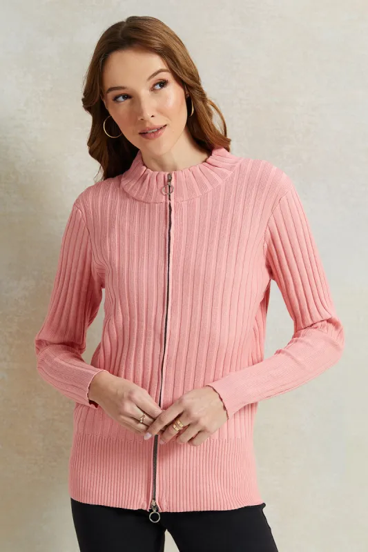 Women Pink Ribbed Pullover sold by Redtag