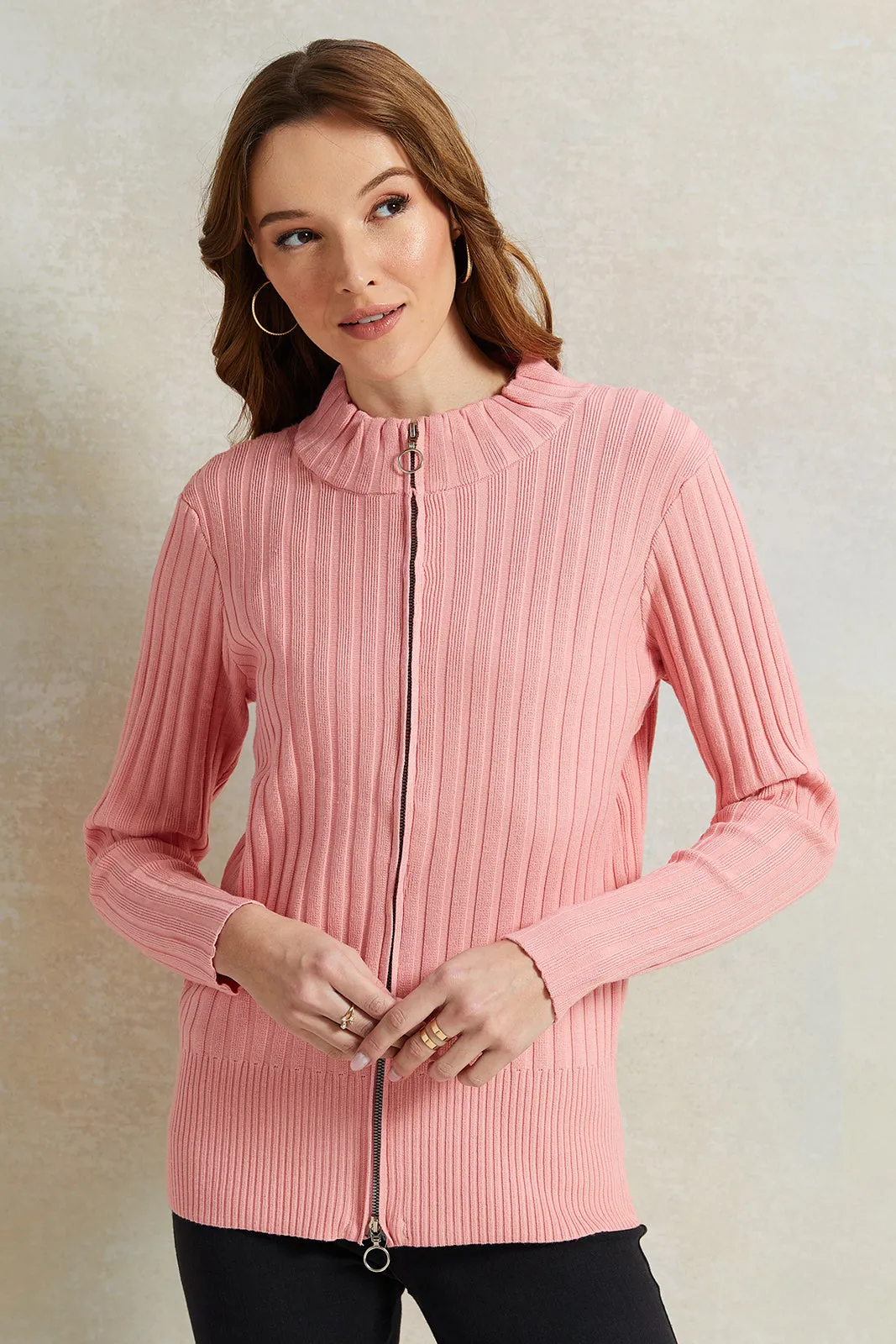 Women Pink Ribbed Pullover sold by Redtag